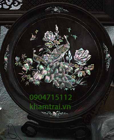 Đĩa gỗ khảm trai ốc